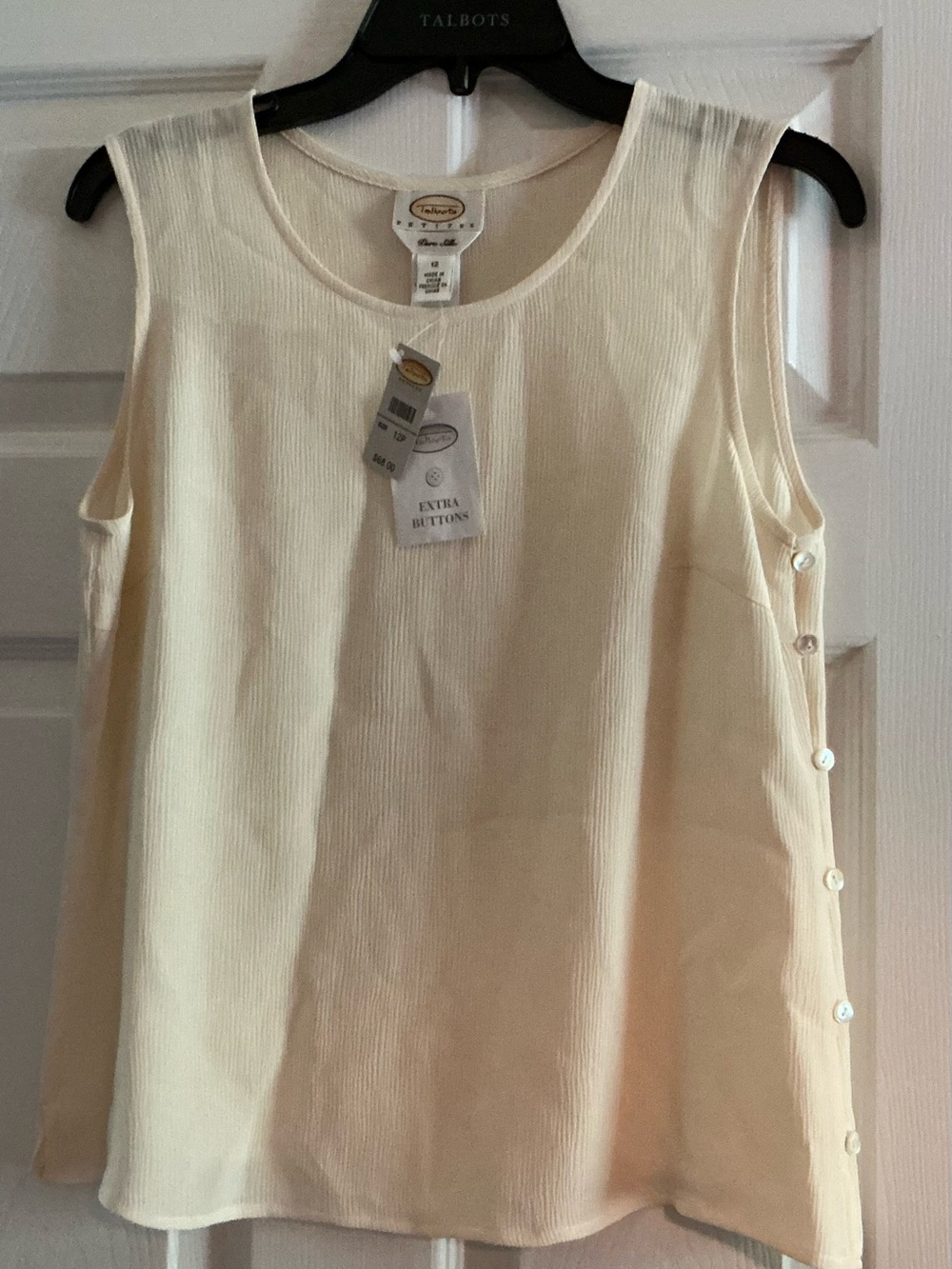 Talbots Cream Sleeveless Button-Side Shell Top